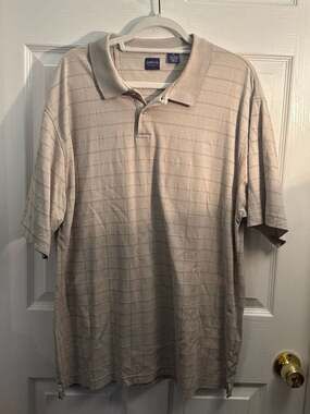 Arrow Men's Short Sleeve Beige Textured Windowpane Plaid Polo Shirt